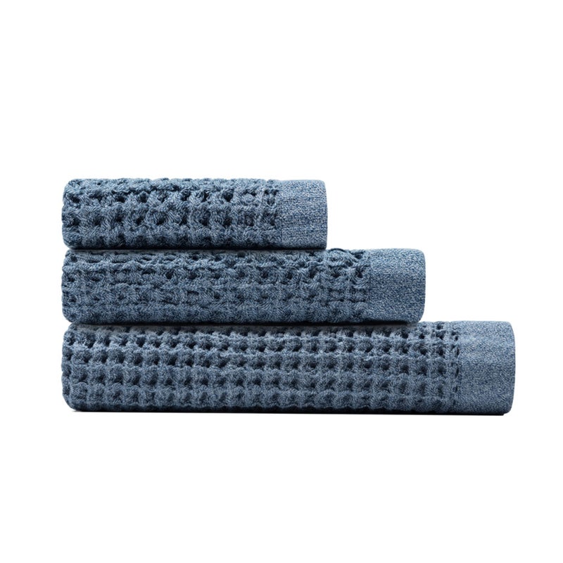 ONSEN Waffle Bath Towel Set â€“ 3-Piece Lightweight Cotton Towels for Bathroom â€“ Bath, Hand and Face Towels â€“ Quick Dry, Absorbent, Soft â€“ Ideal for Guest, Travel or Home â€“ Denim Blue - Image 1